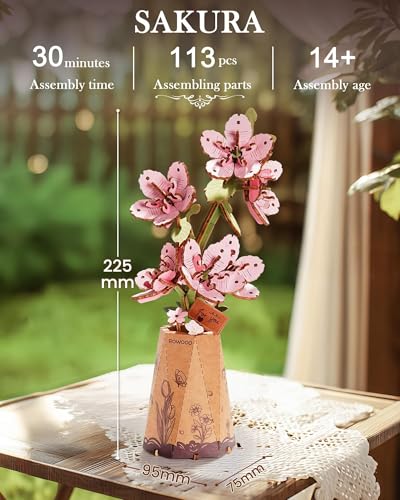Wowood 3D Wooden Sakura Puzzle - 113-Piece Cherry Blossom Building Kit for Adults, DIY Craft, Home Decor