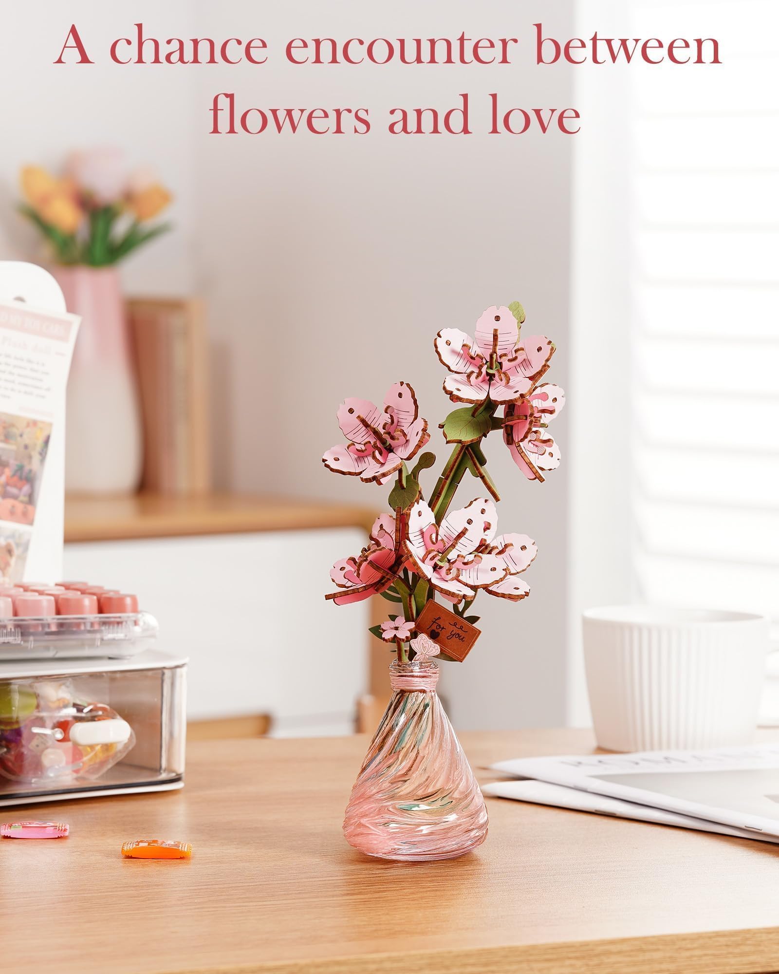Wowood 3D Wooden Sakura Puzzle - 113-Piece Cherry Blossom Building Kit for Adults, DIY Craft, Home Decor