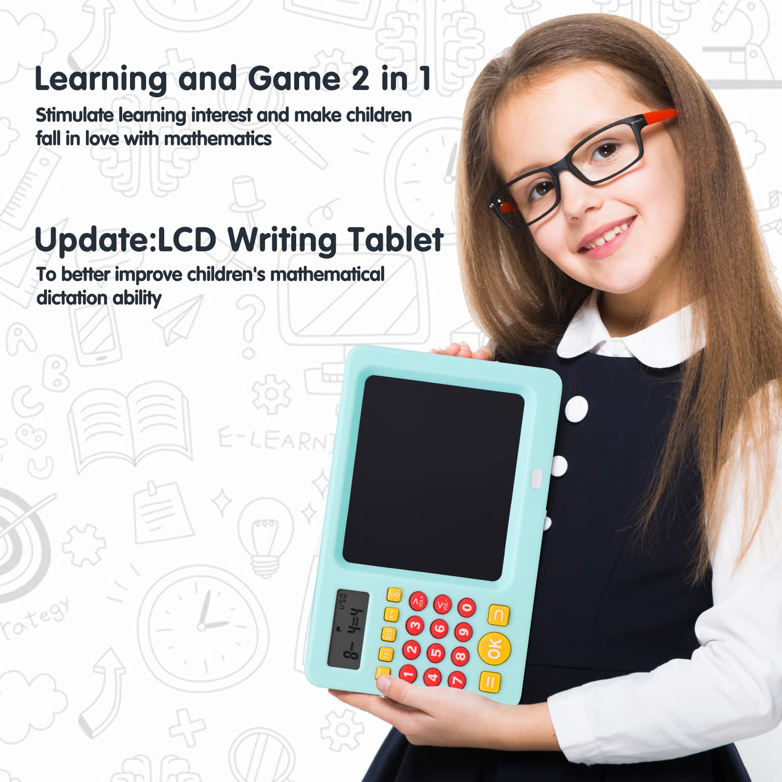 WOZADU Math Games for Kids 5-8, LCD Writing Tablet with Educational Math Learning Games, Birthday Gift for Boys Girls (Blue)