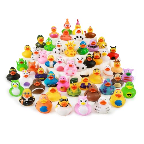 WQTHE 30 Pack Rubber Duck Assortment - 2.3 Inch Bulk Bath Toys for Kids, Party Favors, 30 Unique Styles