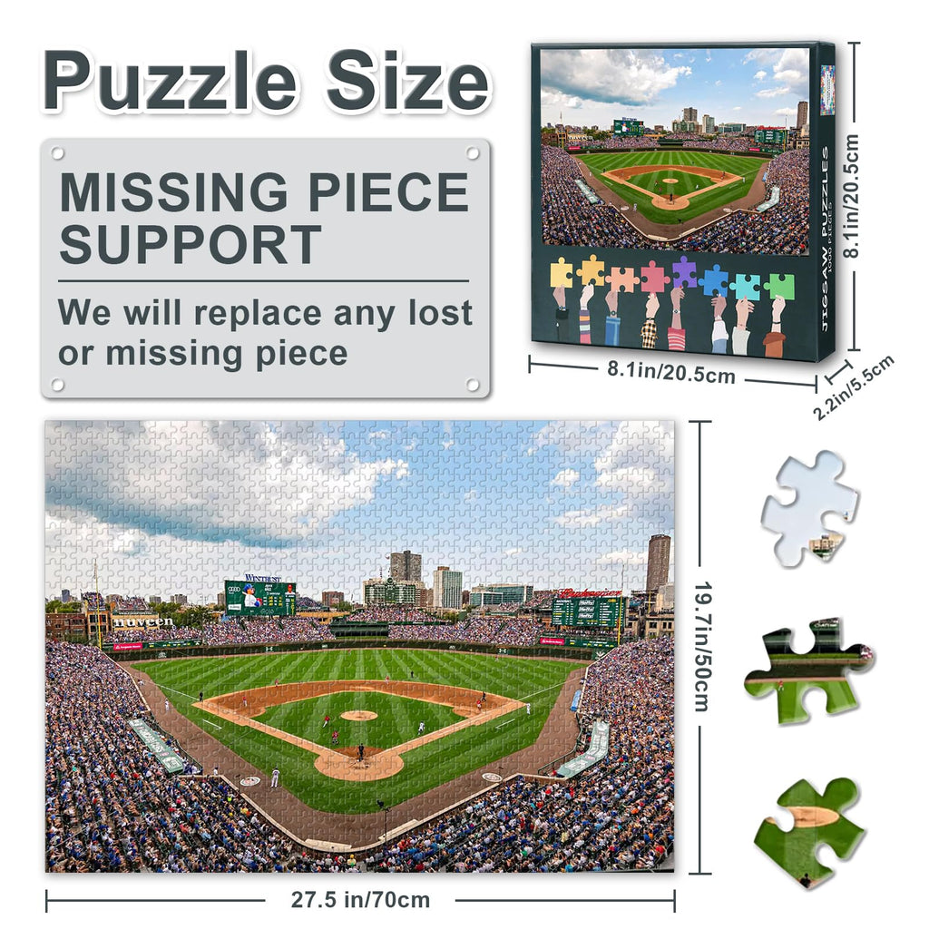 Wrigley Field 1000 Piece Jigsaw Puzzle by TUMOVO - Chicago Baseball Stadium Puzzle for Adults, 27.5x19.7 Inches, Includes Reference Poster
