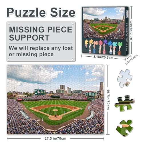 Wrigley Field 1000 Piece Jigsaw Puzzle by TUMOVO - Chicago Baseball Stadium Puzzle for Adults, 27.5x19.7 Inches, Includes Reference Poster