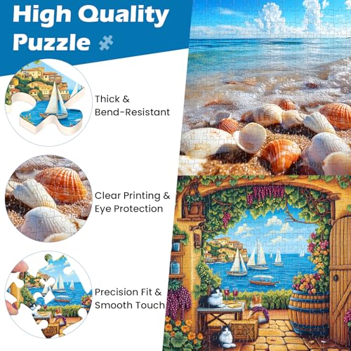 WSCXSC 300 Piece Jigsaw Puzzle Set – 2 Scenes: Winery & Beach – for Adults, Kids, Seniors – Recycled Cardboard
