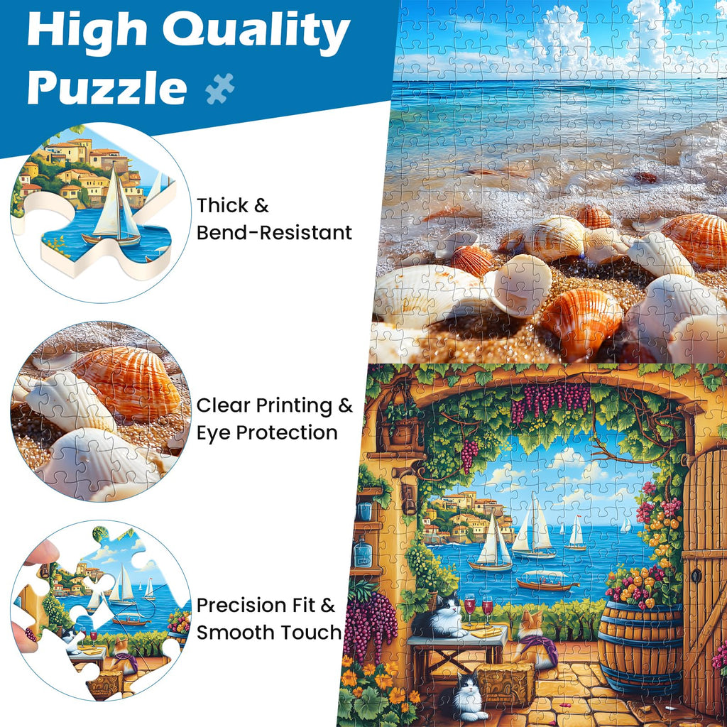 WSCXSC 300 Piece Jigsaw Puzzle Set – 2 Scenes: Winery & Beach – for Adults, Kids, Seniors – Recycled Cardboard