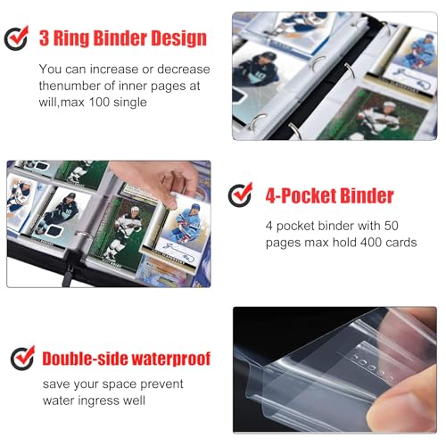 WTVIDAS 400-Pocket Hockey Card Binder – Waterproof PU Storage for Trading Cards