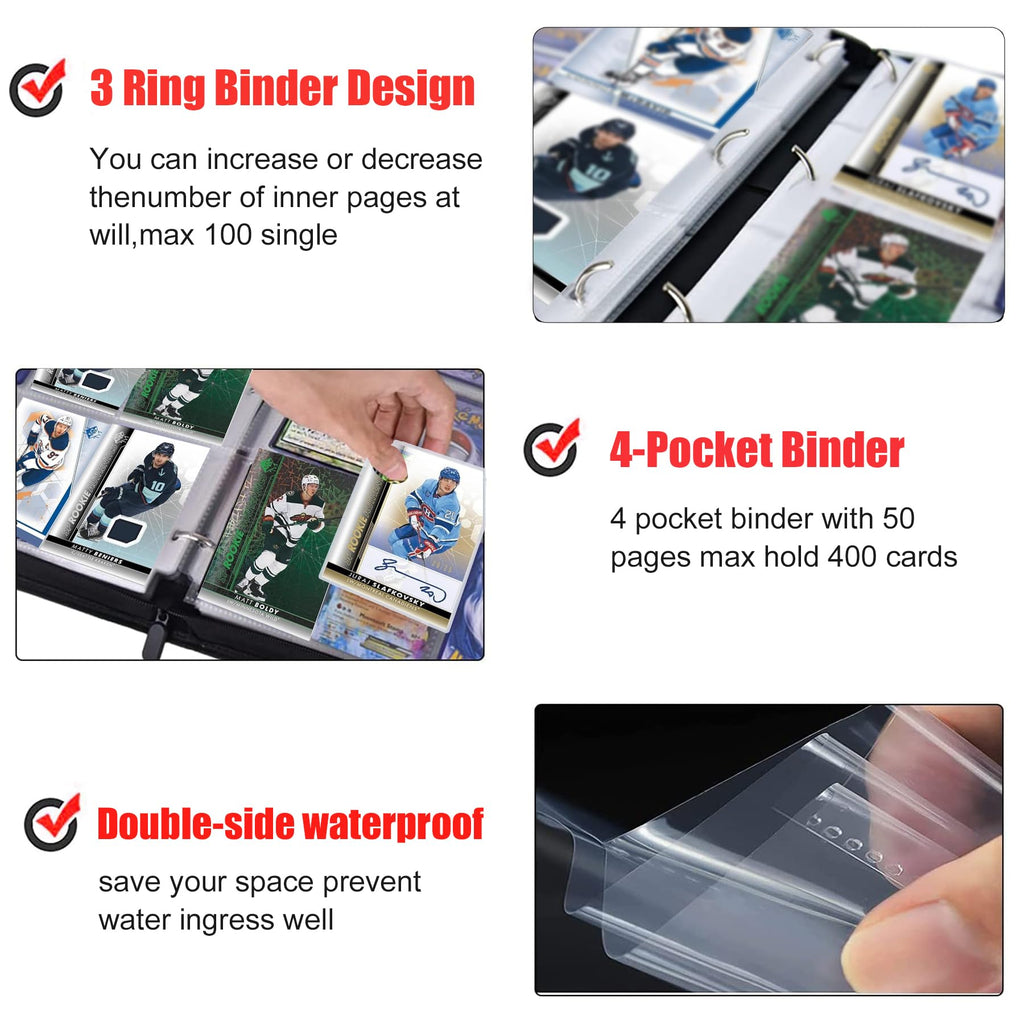 WTVIDAS 400-Pocket Hockey Card Binder – Waterproof PU Storage for Trading Cards