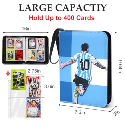 WTVIDAS 400-Pocket Soccer Card Binder – Waterproof PU, 50 Removable Sheets, Zipper & Wrist Strap