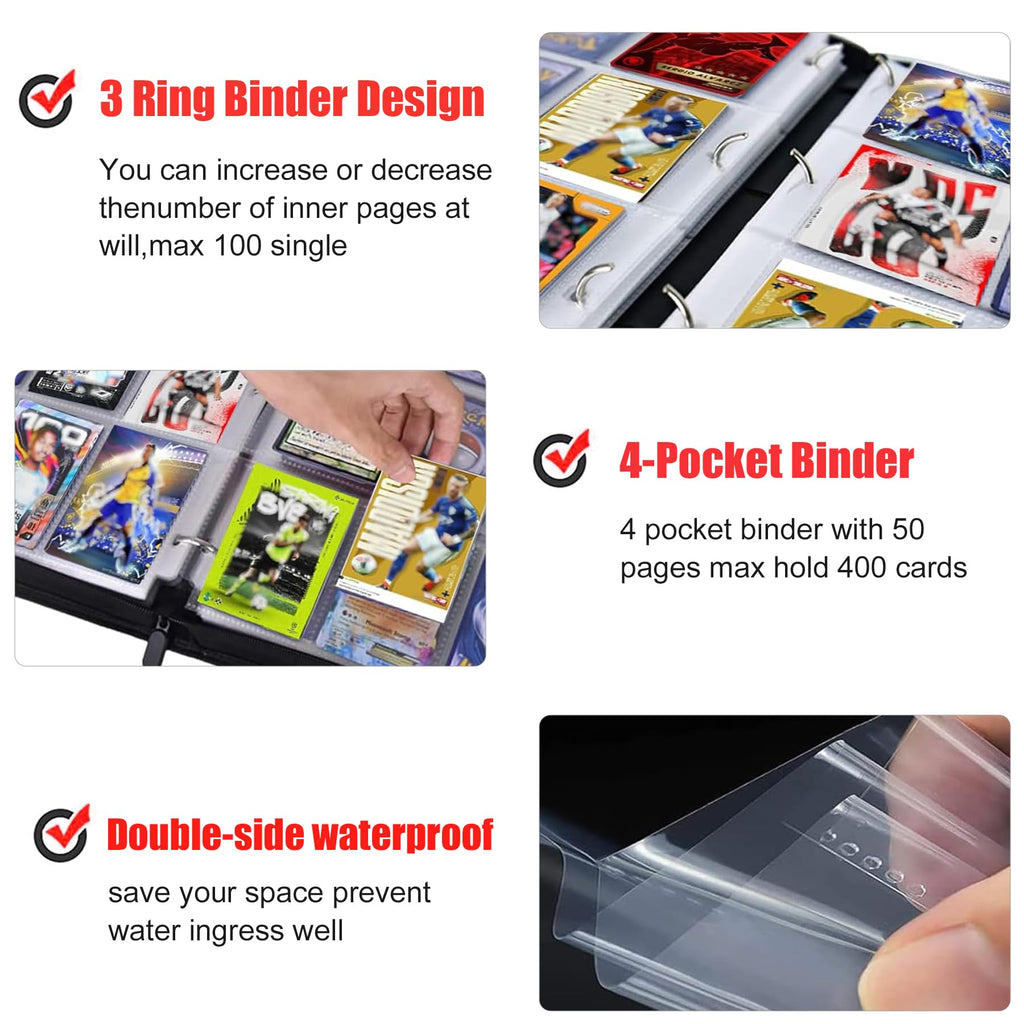 WTVIDAS Soccer Card Binder – 400 Pockets Waterproof PU Storage Book for Trading Cards