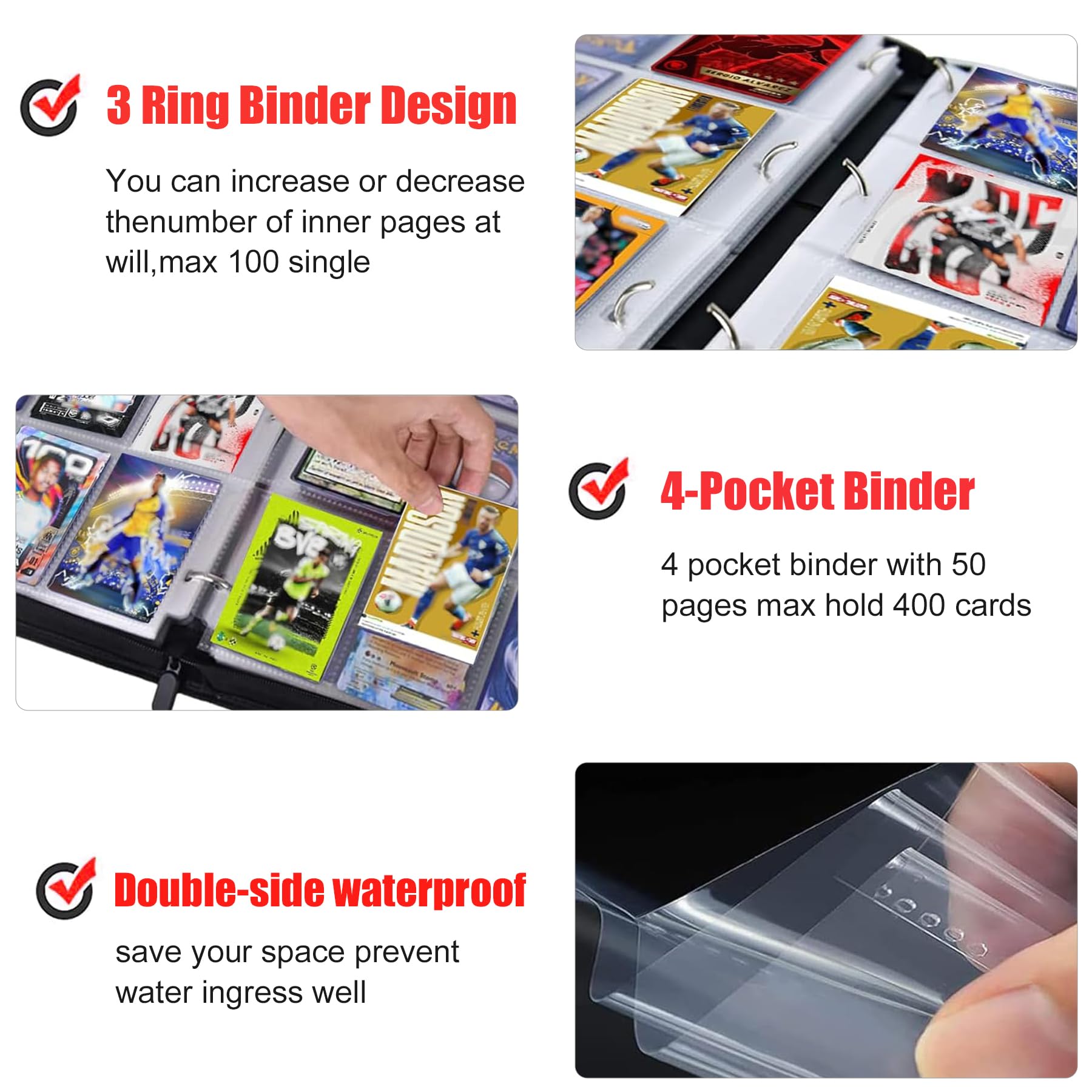 WTVIDAS Soccer Card Binder – 400 Pockets Waterproof PU Storage Book for Trading Cards