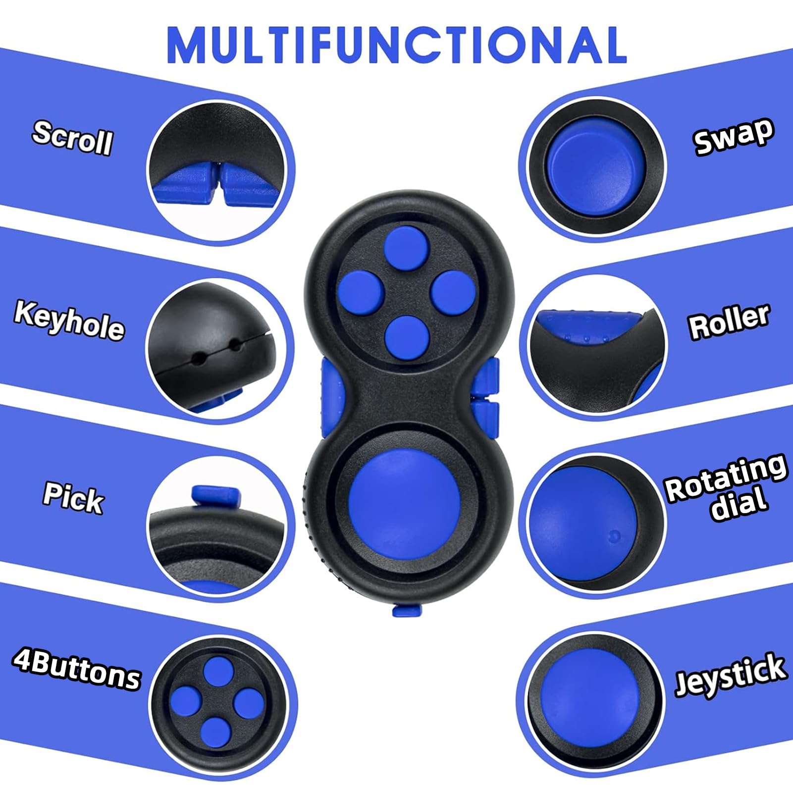 WTYCD Fidget Toy Controller - 8 Fidget Functions with Lanyard for Stress Relief and Focus