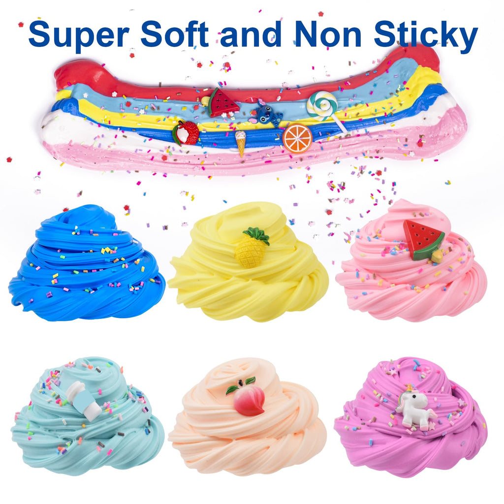 WUHUANIU 6-Pack Scented Butter Slime Kit - Super Soft Non-Sticky, 60ml Each - Party Favor Toy for Kids