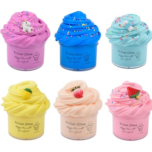 WUHUANIU 6-Pack Scented Butter Slime Kit - Super Soft Non-Sticky, 60ml Each - Party Favor Toy for Kids