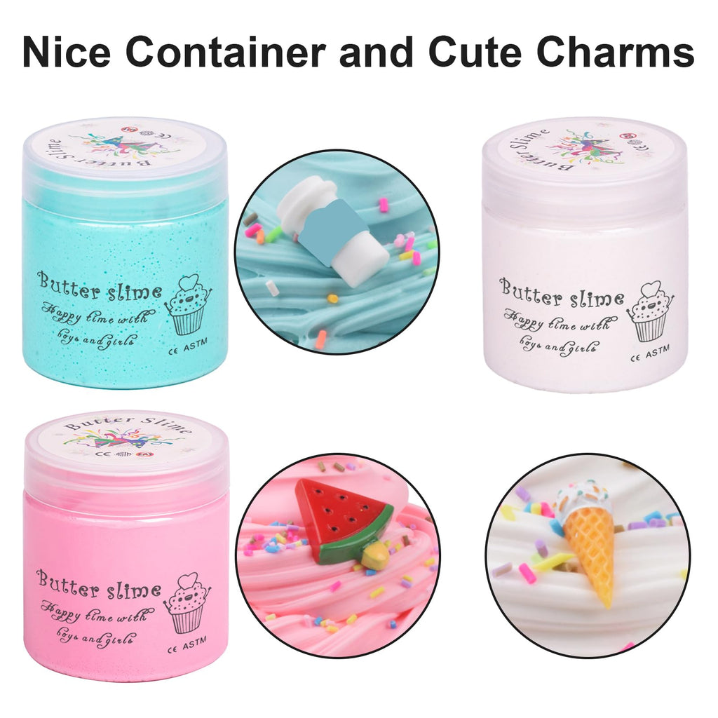 WUHUANIU Scented Slime Kit 3 Pack Butter Slime - Pink Watermelon, White Ice Cream, Sea Blue Coffee - Super Soft Non Sticky DIY Surprise Slime (3x100ml)