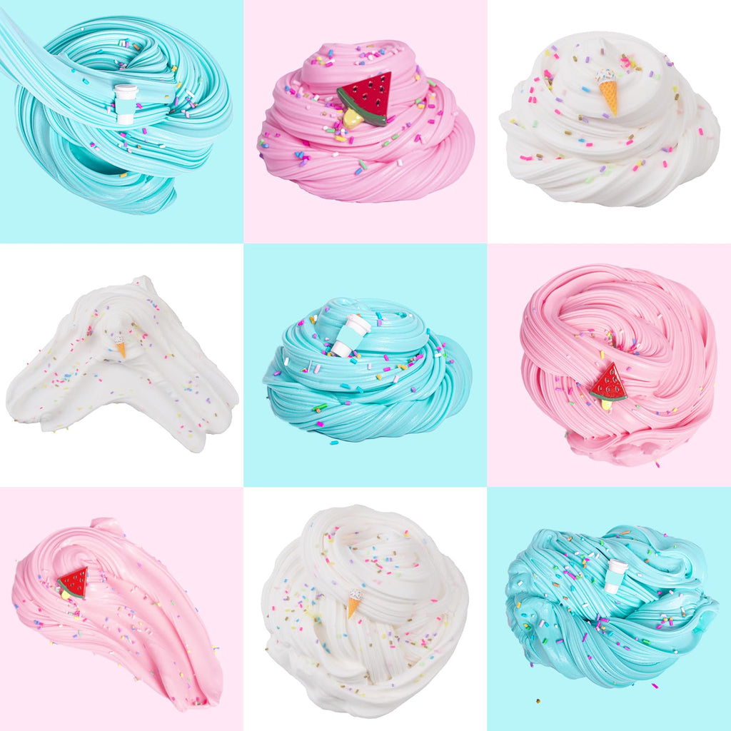 WUHUANIU Scented Slime Kit 3 Pack Butter Slime - Pink Watermelon, White Ice Cream, Sea Blue Coffee - Super Soft Non Sticky DIY Surprise Slime (3x100ml)