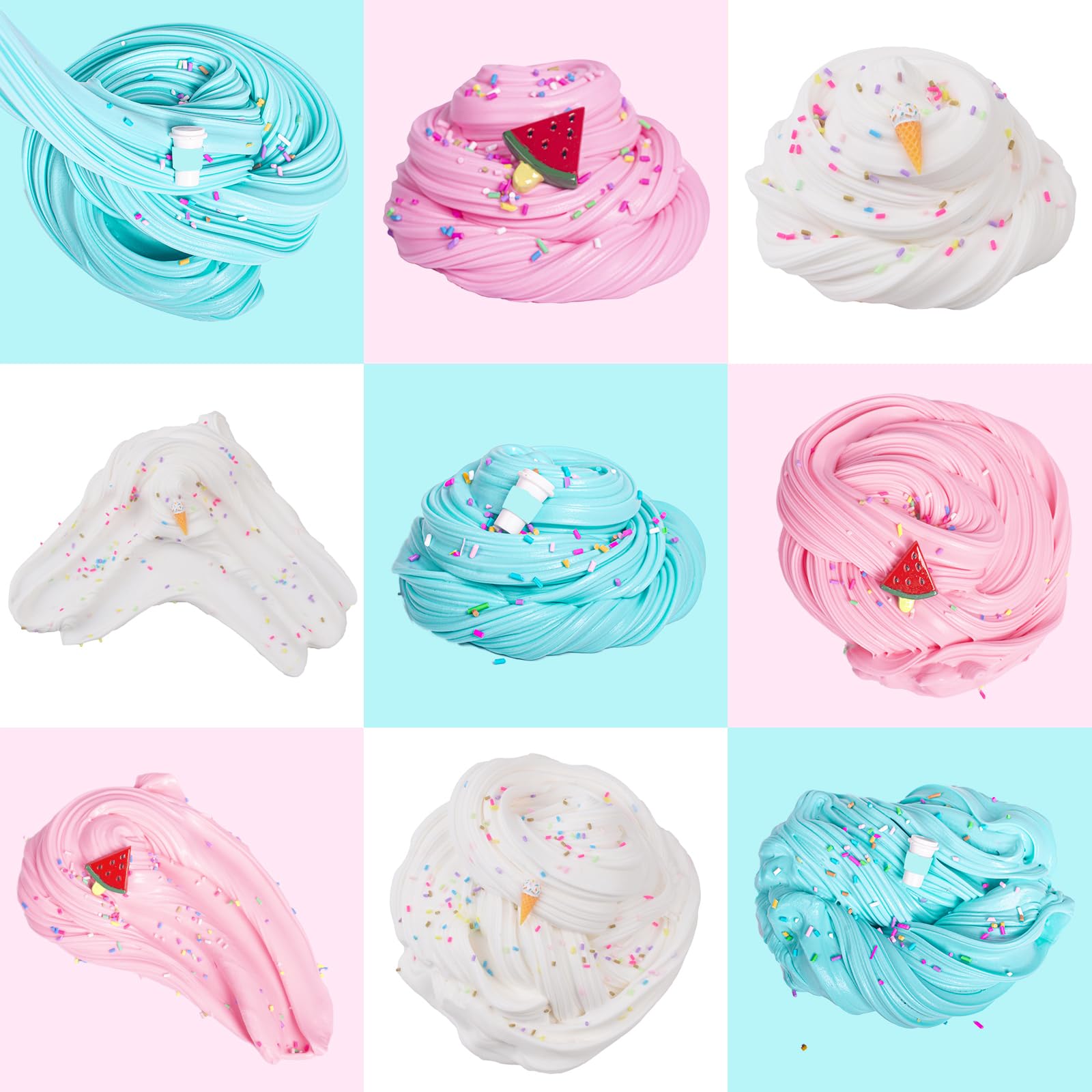WUHUANIU Scented Slime Kit 3 Pack Butter Slime - Pink Watermelon, White Ice Cream, Sea Blue Coffee - Super Soft Non Sticky DIY Surprise Slime (3x100ml)