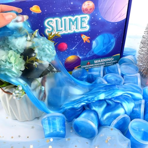 WUJYLY Galaxy Slime 24 Pack – Blue Non-Sticky Slime for Kids Party Favors, Classroom Rewards & Stocking Stuffers