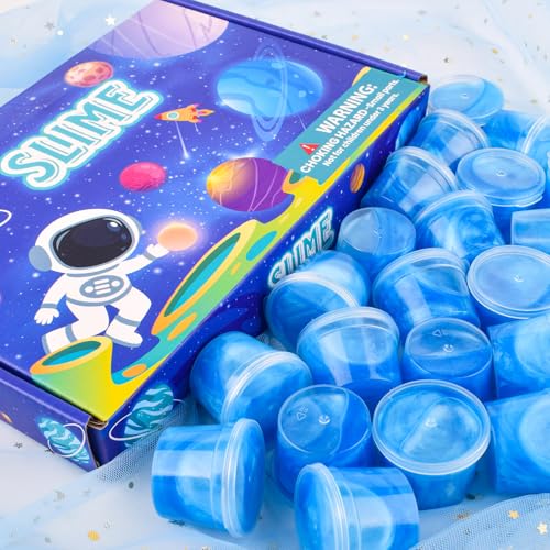 WUJYLY Galaxy Slime 24 Pack – Blue Non-Sticky Slime for Kids Party Favors, Classroom Rewards & Stocking Stuffers