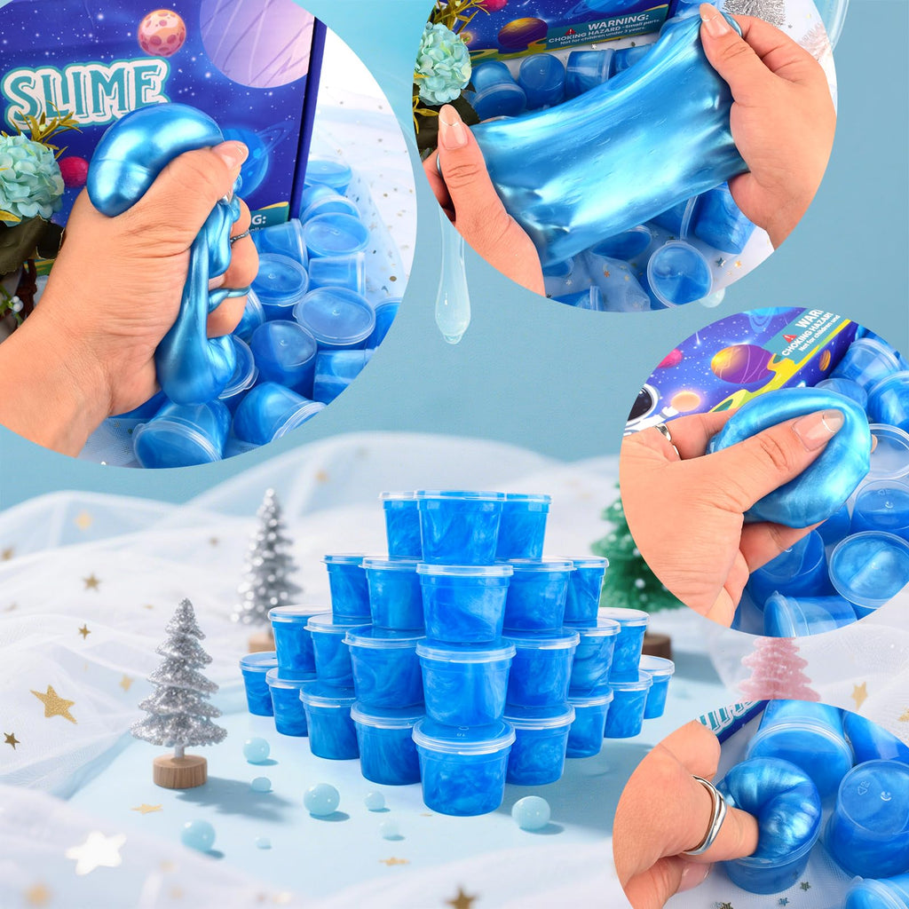 WUJYLY Galaxy Slime 24 Pack – Blue Non-Sticky Slime for Kids Party Favors, Classroom Rewards & Stocking Stuffers