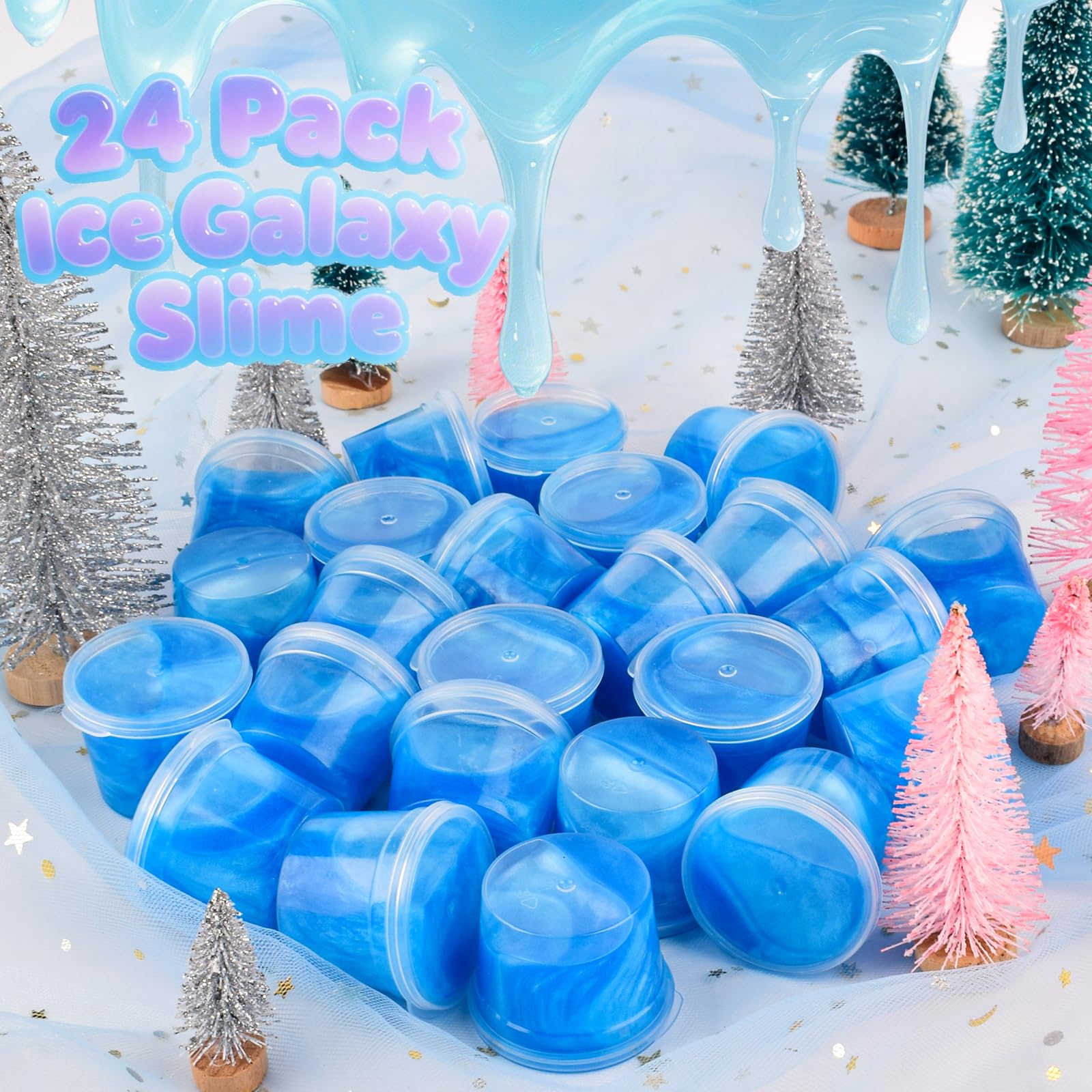 WUJYLY Galaxy Slime 24 Pack – Blue Non-Sticky Slime for Kids Party Favors, Classroom Rewards & Stocking Stuffers