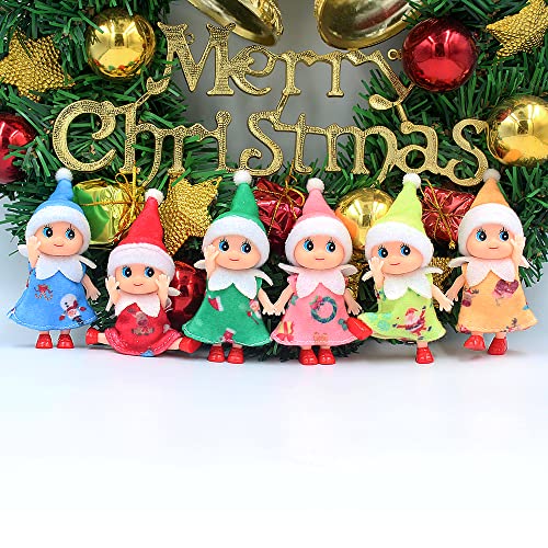 WULEEUPER Tiny Baby Elf Doll - 11cm Miniature Christmas Elf with Movable Limbs and Removable Outfit (Red Dress)