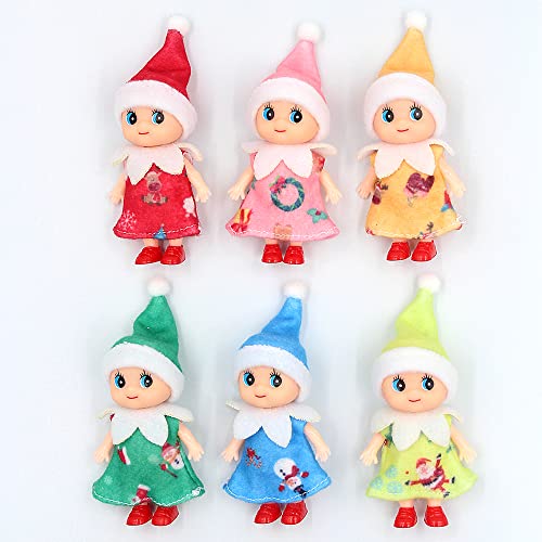 WULEEUPER Tiny Baby Elf Doll - 11cm Miniature Christmas Elf with Movable Limbs and Removable Outfit (Red Dress)