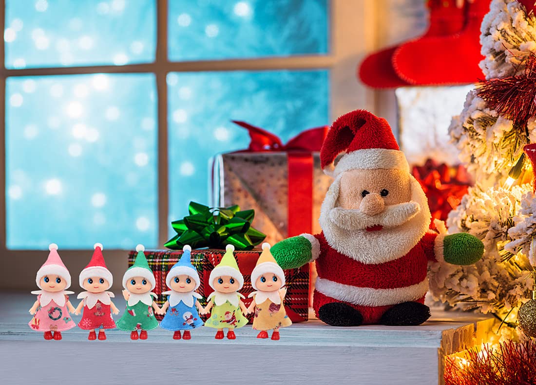 WULEEUPER Tiny Baby Elf Doll - 11cm Miniature Christmas Elf with Movable Limbs and Removable Outfit (Red Dress)