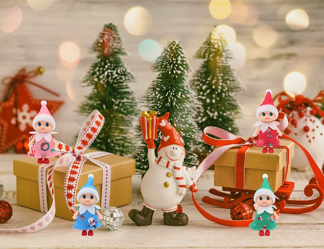 WULEEUPER Tiny Baby Elf Doll - 11cm Miniature Christmas Elf with Movable Limbs and Removable Outfit (Red Dress)