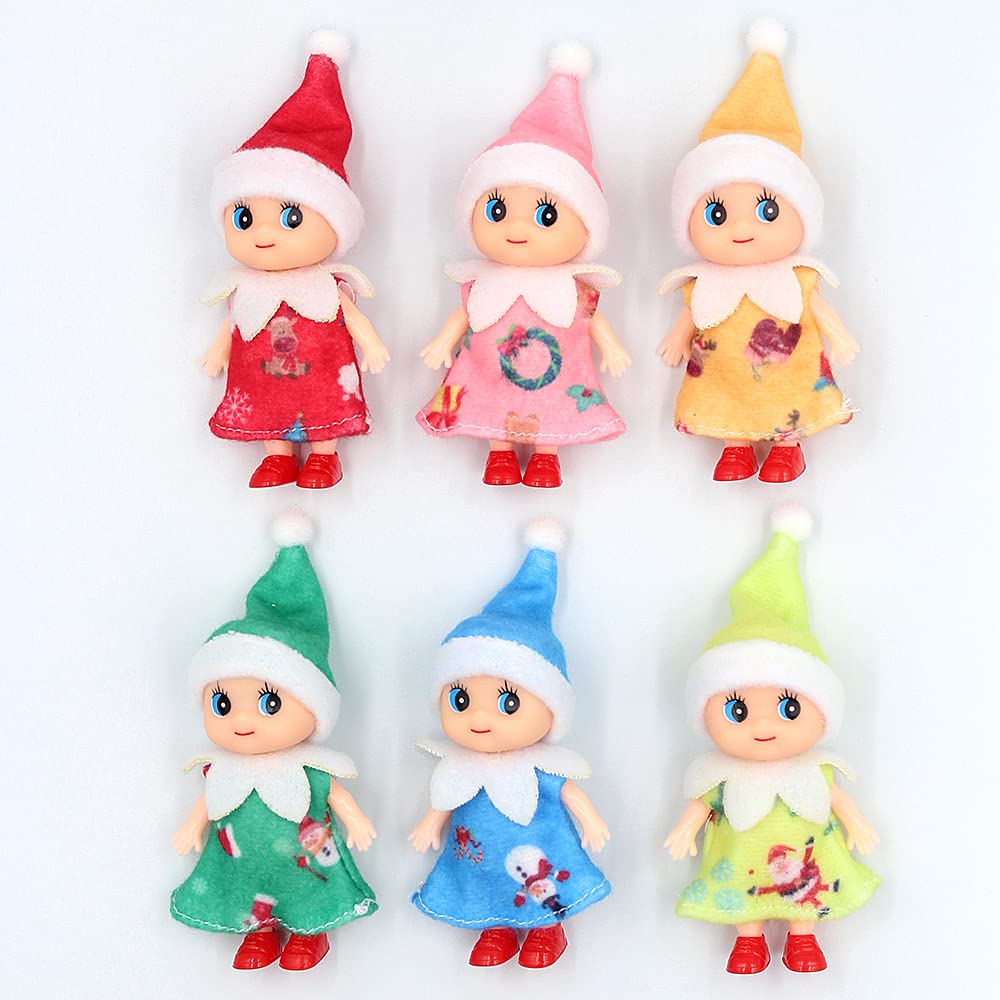 WULEEUPER Tiny Baby Elf Doll - 11cm Miniature Christmas Elf with Movable Limbs and Removable Outfit (Red Dress)