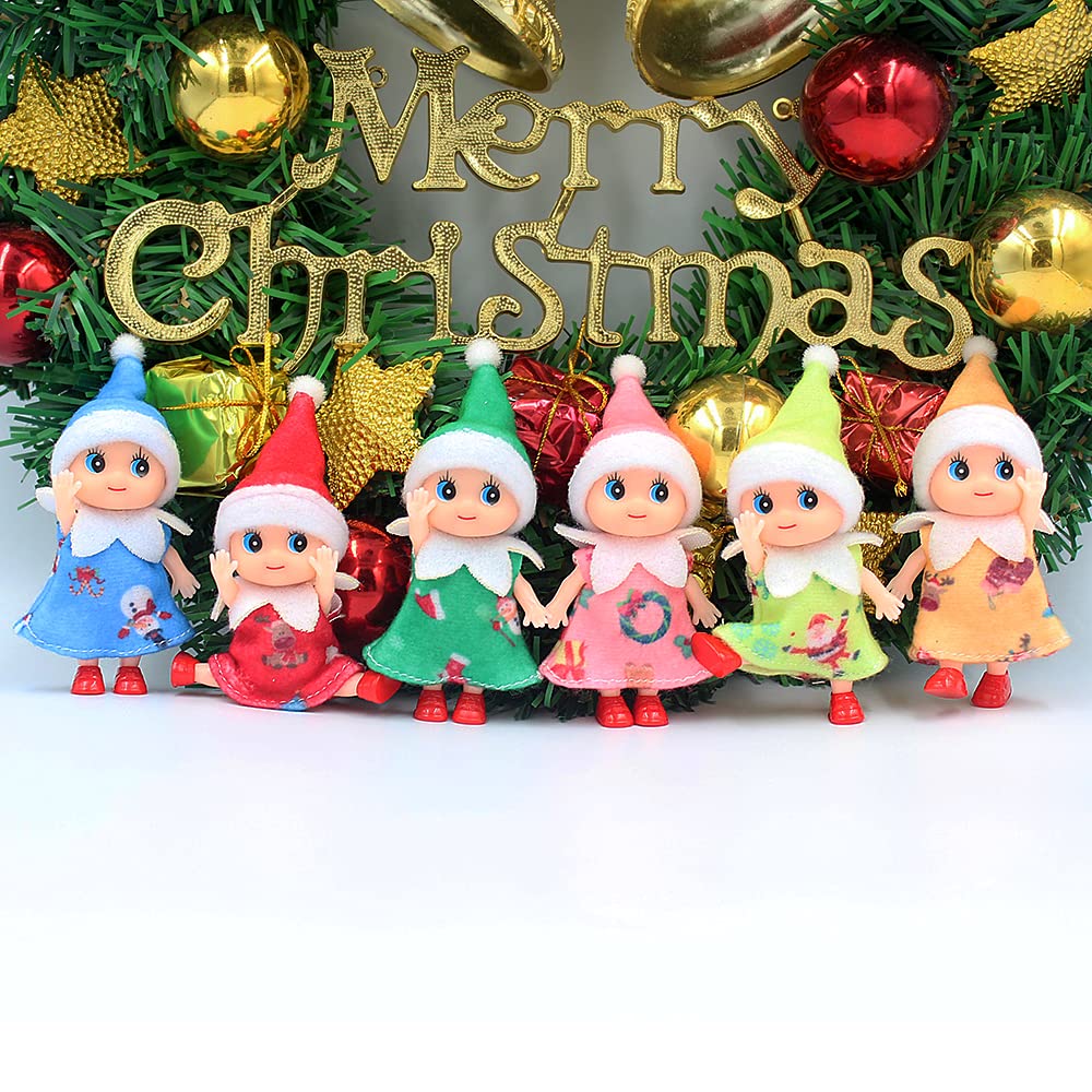 WULEEUPER Tiny Baby Elf Doll (Blue Dress) - 11cm Christmas Miniature Elf Decoration for Doll Houses, Newborn Gift