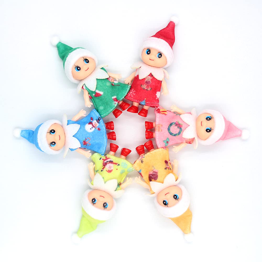 WULEEUPER Tiny Baby Elf Doll (Blue Dress) - 11cm Christmas Miniature Elf Decoration for Doll Houses, Newborn Gift