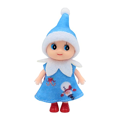 WULEEUPER Tiny Baby Elf Doll (Blue Dress) - 11cm Christmas Miniature Elf Decoration for Doll Houses, Newborn Gift