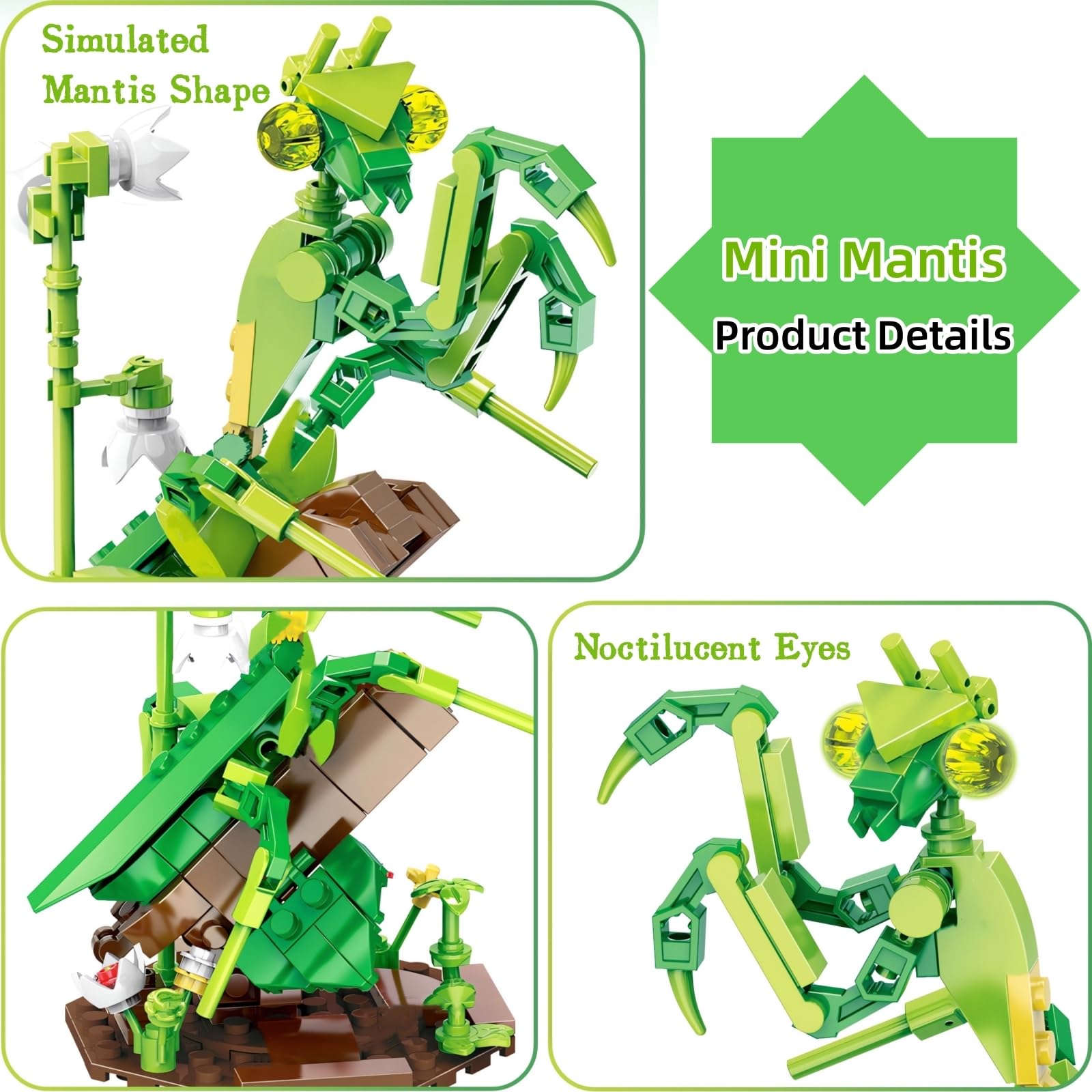 WULOBOOI 169-Piece Chinese Mantis Building Set with Glowing Eyes – Insect Model Kit for Adults and Teens