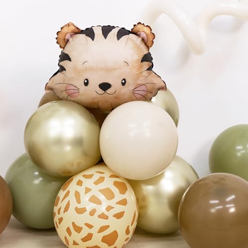Wuokkig Cream Safari Balloon Garland Kit for 2nd Birthday – 55-Piece Jungle Animal Decor Set with Number 2 Foil Balloon
