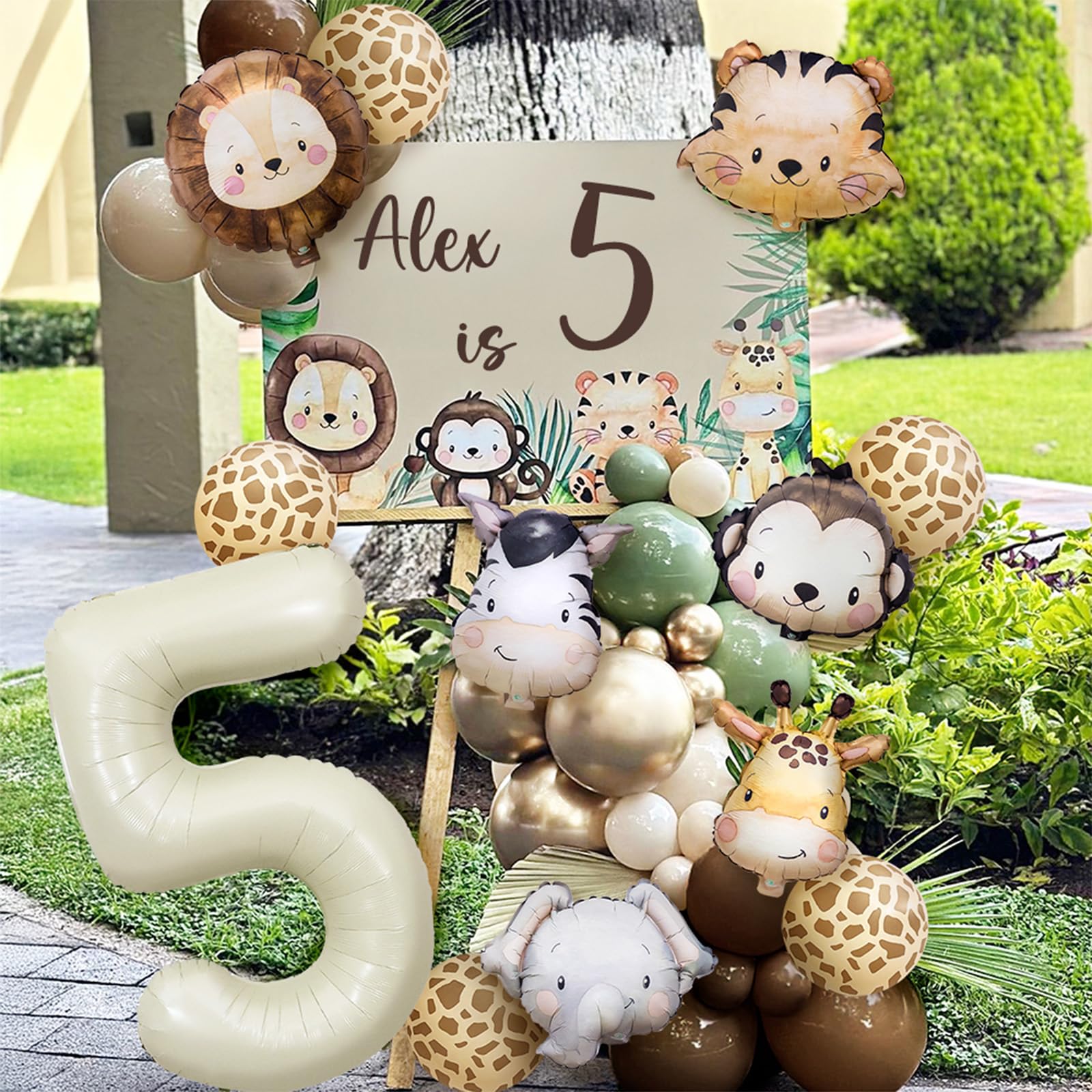 Wuokkig Cream Safari Balloon Garland Kit for 2nd Birthday – 55-Piece Jungle Animal Decor Set with Number 2 Foil Balloon