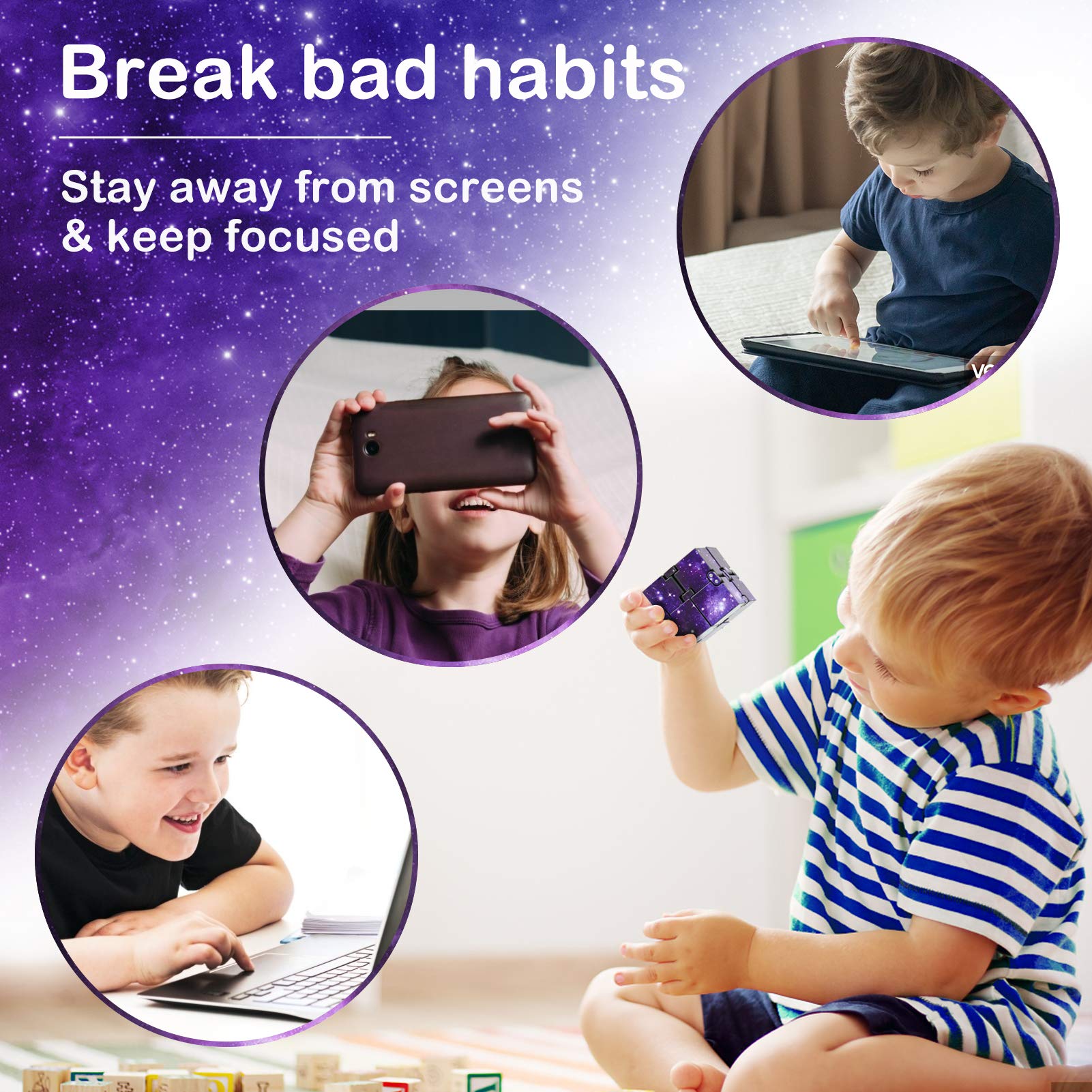 WUQID Infinitycube Fidget Toy, Blue & Purple Galaxy – Pocket-Sized Noiseless Polyhedron for Focus and Stress Relief