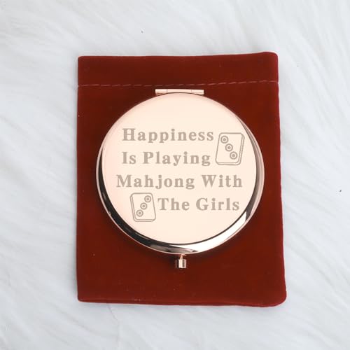 WUSUANED Funny Mahjong Makeup Mirror – Double-Sided Stainless Steel Mirror with Engraved Message, Gift for Mahjong Lovers