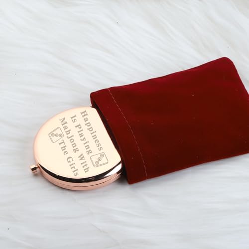 WUSUANED Funny Mahjong Makeup Mirror – Double-Sided Stainless Steel Mirror with Engraved Message, Gift for Mahjong Lovers