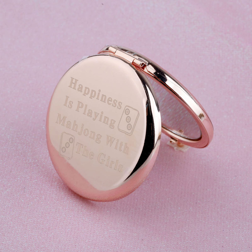 WUSUANED Funny Mahjong Makeup Mirror – Double-Sided Stainless Steel Mirror with Engraved Message, Gift for Mahjong Lovers