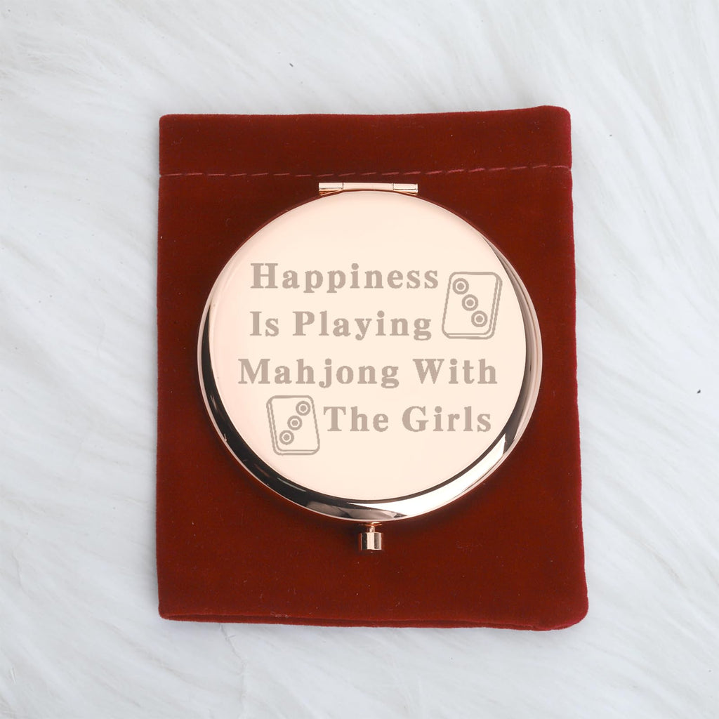 WUSUANED Funny Mahjong Makeup Mirror – Double-Sided Stainless Steel Mirror with Engraved Message, Gift for Mahjong Lovers