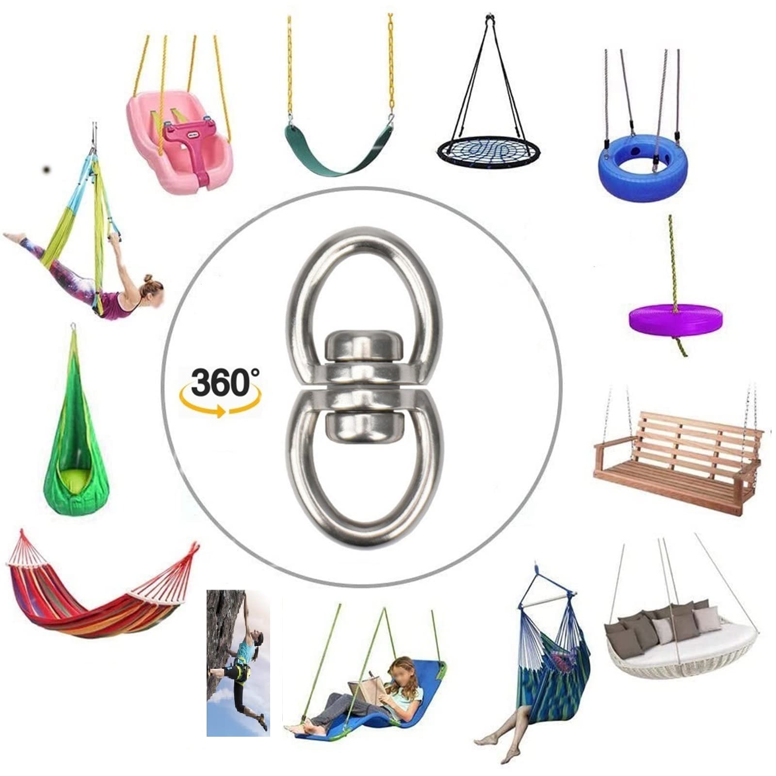 WWFFEN 360° Swivel Hanger – Heavy Duty 1500LB Capacity for Tree Swings, Hammocks, and Climbing Ropes