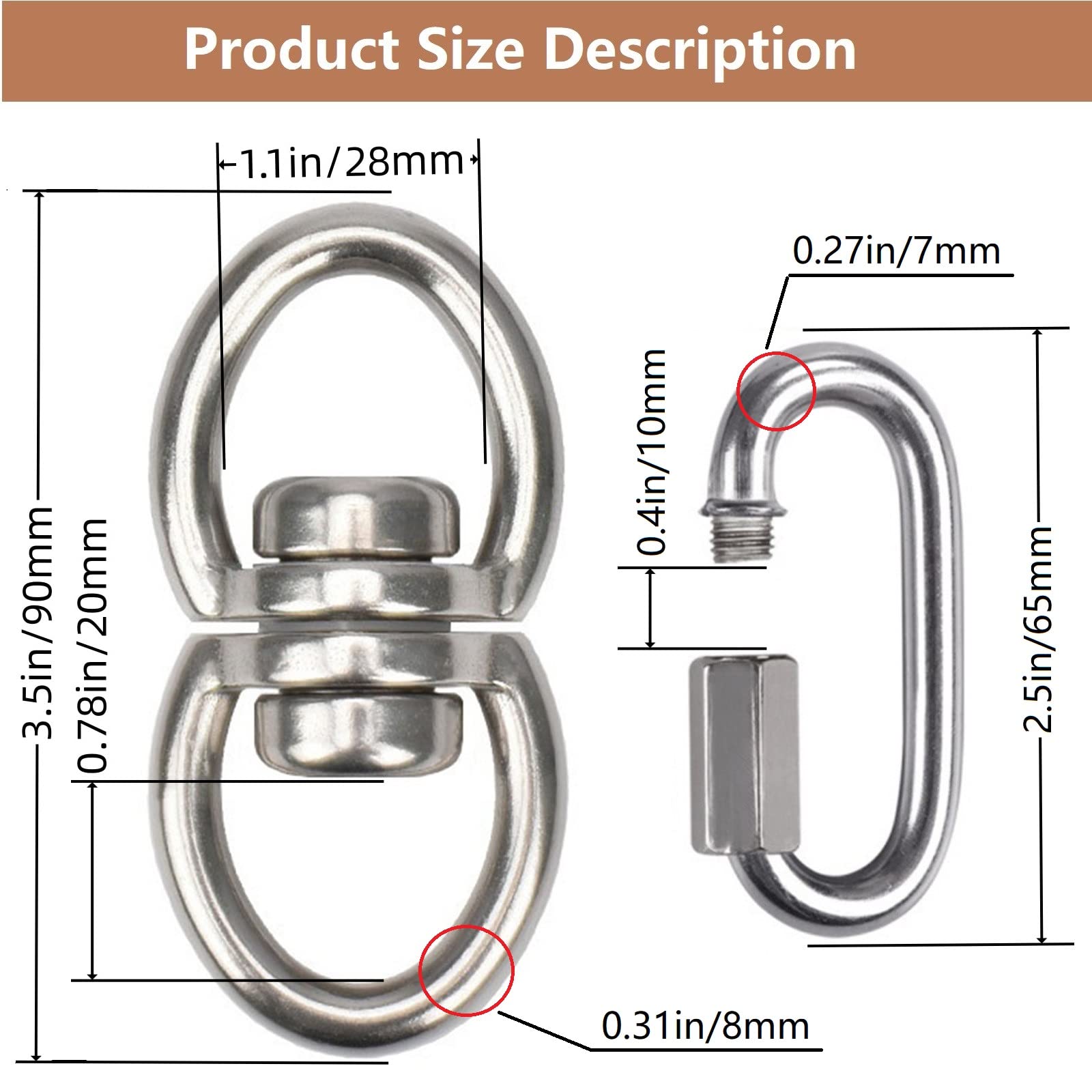 WWFFEN 360° Swivel Hanger – Heavy Duty 1500LB Capacity for Tree Swings, Hammocks, and Climbing Ropes