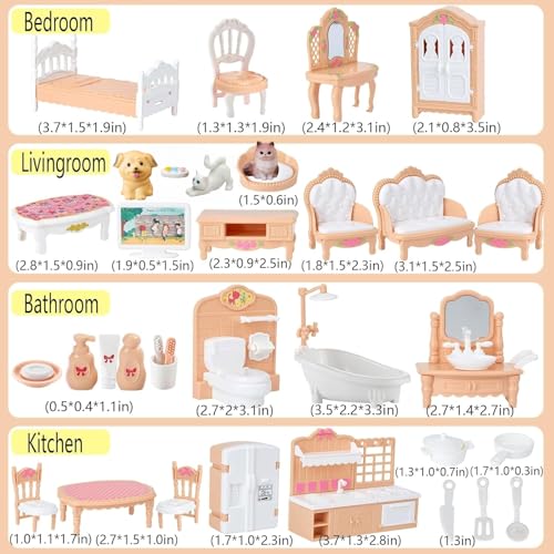 Xadothat 36-Piece Dollhouse Furniture Set - Complete Room Collection with Kitchen, Dining, Living Room, Bedroom, Bathroom Accessories