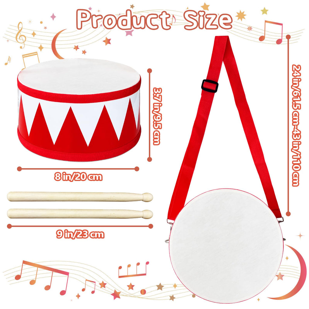 Xeehwb Kids Wooden Drum Set (8-Inch) – Red Toy Drum with Adjustable Strap and 2 Drumsticks for Toddlers