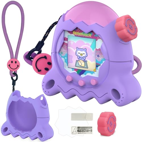 XEGIMOR Silicone Case for Tamagotchi Paradise - Purple with Button Cap, Screen Protector & Lanyard
