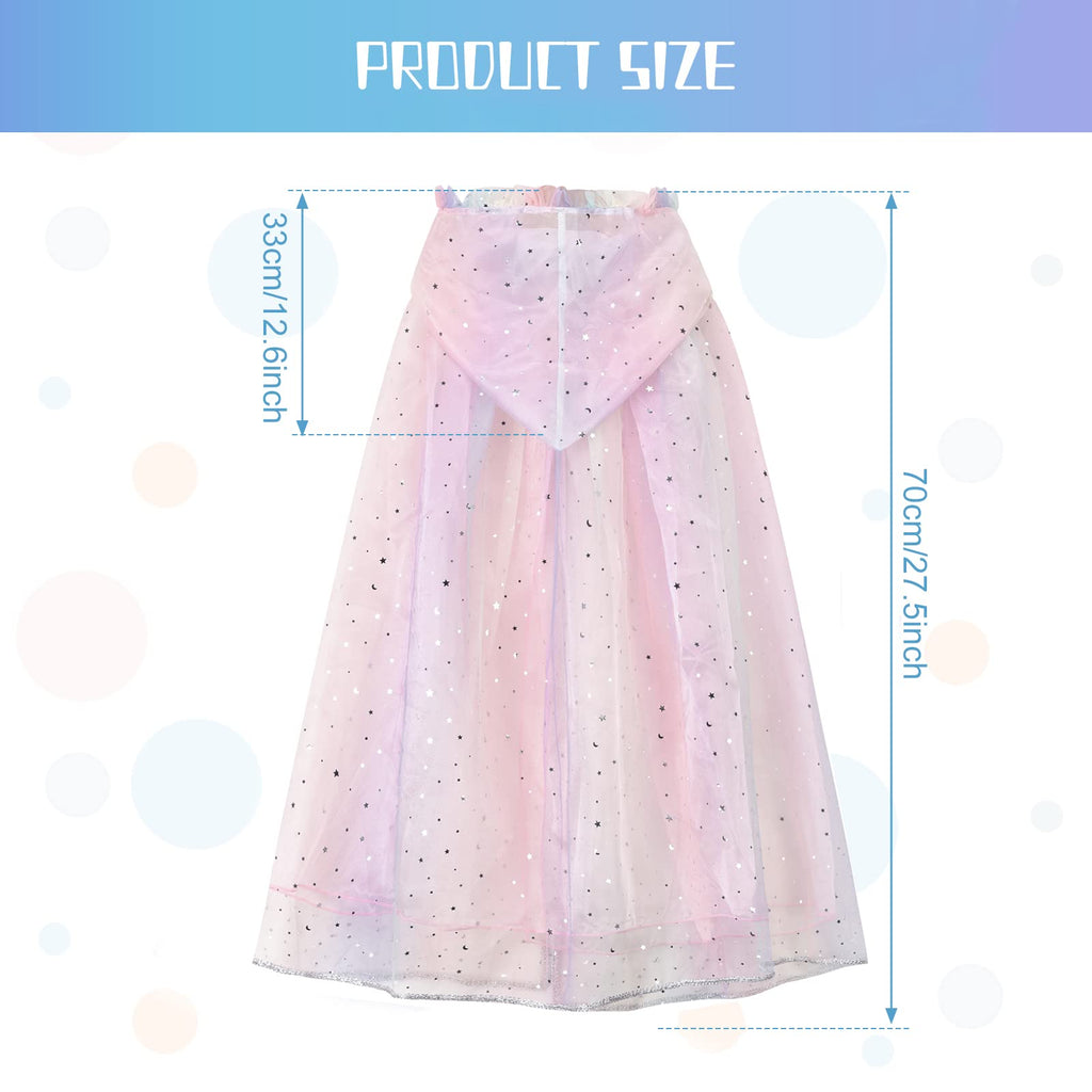 XEPST Princess Hooded Cape with Colorful Sequins Cloak for Girls' Fancy Dress Costumes