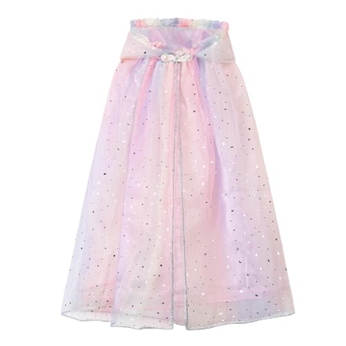XEPST Princess Hooded Cape with Colorful Sequins Cloak for Girls' Fancy Dress Costumes