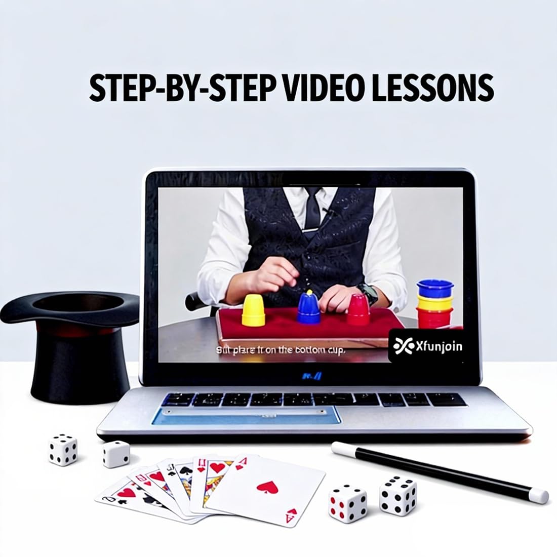 Xfunjoin 4-Piece Stage Magic Kit for Beginners: Change Bag, Rising Wand & More