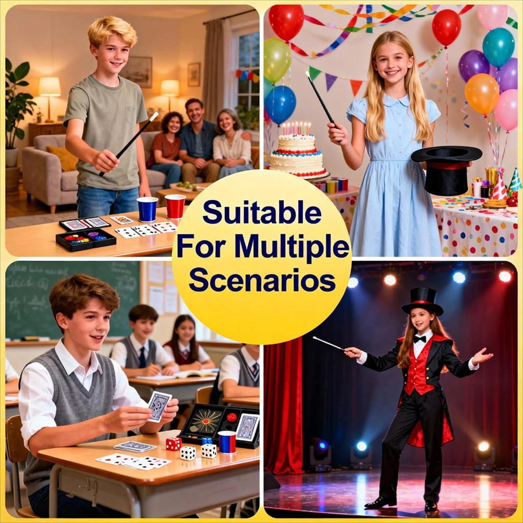 Xfunjoin 4-Piece Stage Magic Kit for Beginners: Change Bag, Rising Wand & More