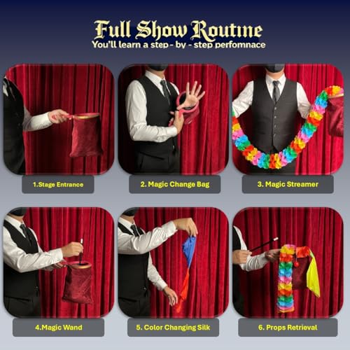 Xfunjoin 4-Piece Stage Magic Kit for Beginners: Change Bag, Rising Wand & More