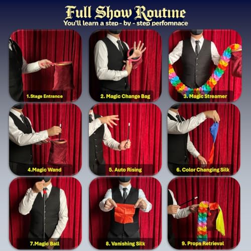 Xfunjoin 6Pcs Magic Trick Set: Stage Performance Kit with Change Bag & Silks | Beginner-Friendly
